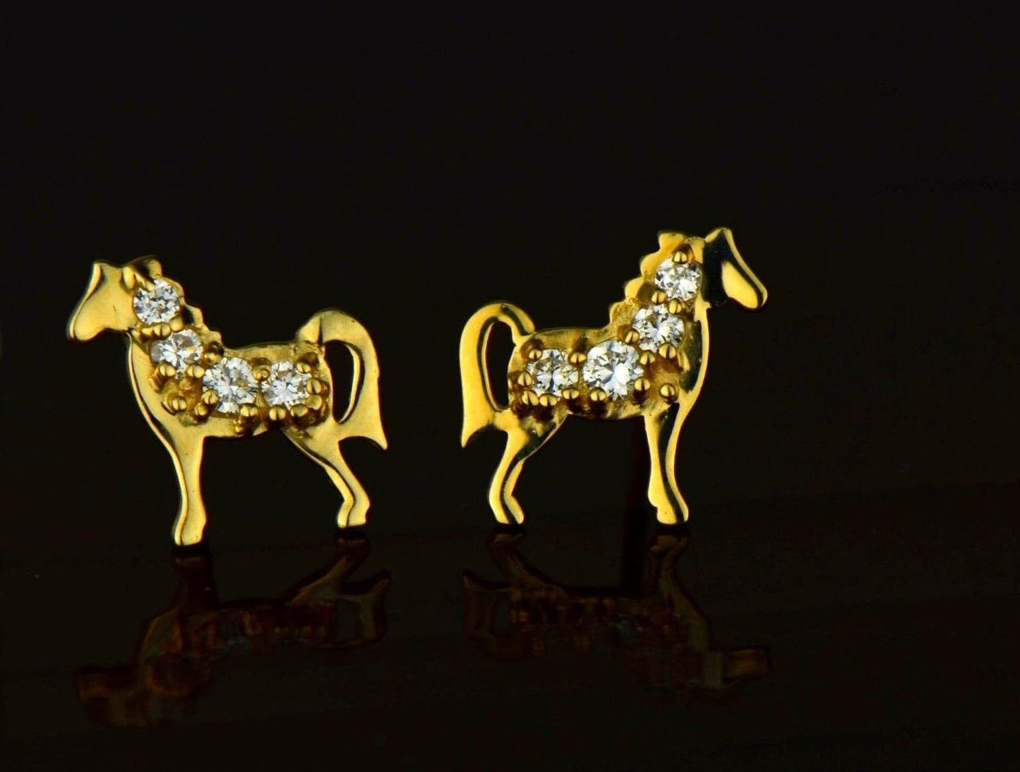 14k Yellow or White Gold Horse CZ  Stud Earrings