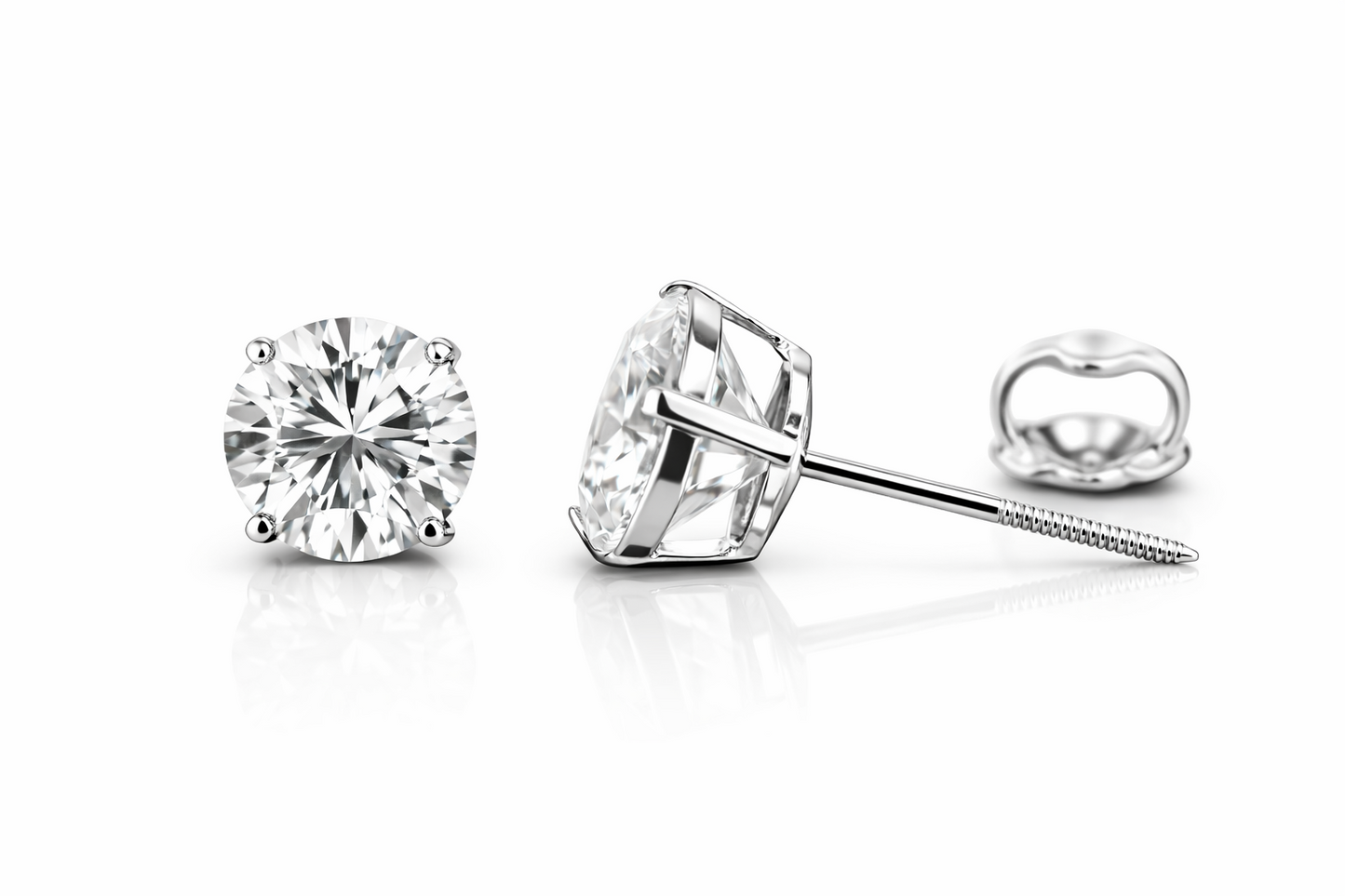 14k Heavy Basket White Gold Round AAA Quality CZ Stud with Screw Back
