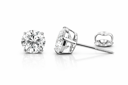 14k Heavy Basket White Gold Round AAA Quality CZ Stud with Screw Back