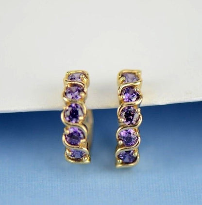 14k Yellow Gold Fancy Huggie Hoop CZ Earrings