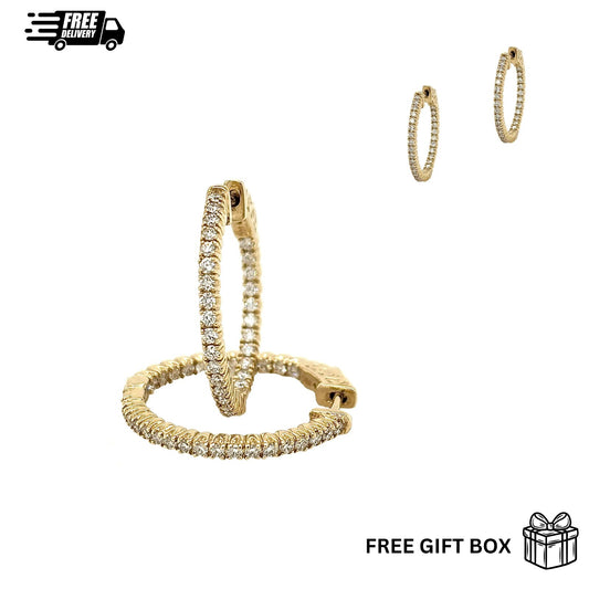 14k Yellow and White Gold Lab Grown Diamond Huggie Hoop Earrings