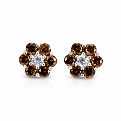 14k White Gold Flower Stud Earrings with Screw Back