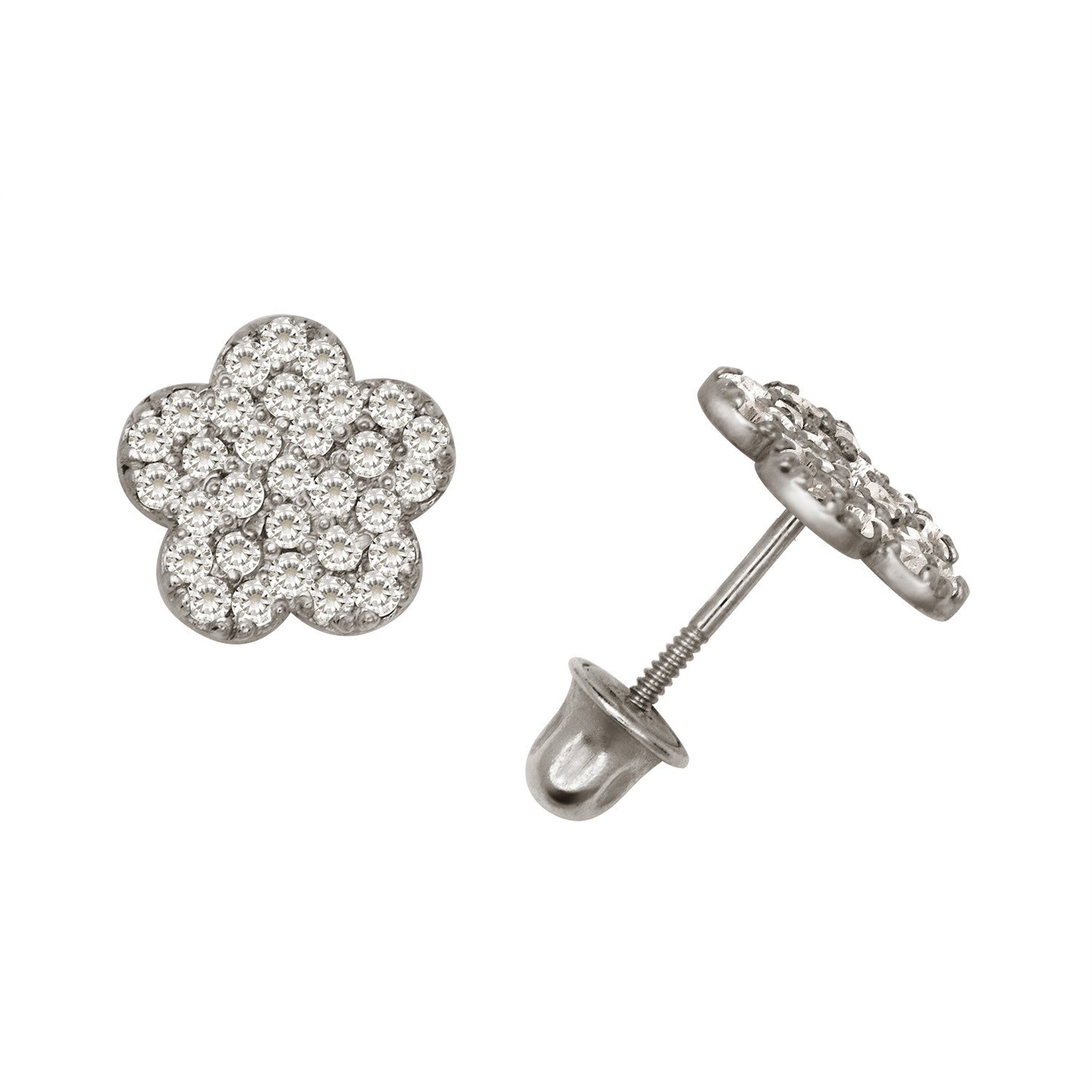 14k Yellow or White Gold CZ Flower Birthstone Stud Screw Back Earrings
