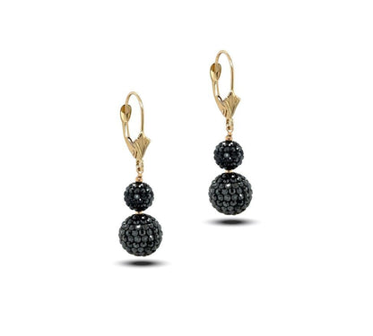 14K Yellow Gold Leverback Dangle Earrings with Genuine Czech Crystals