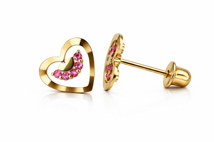 14k Solid Yellow or White Gold Heart Shape CZ Stud Earrings