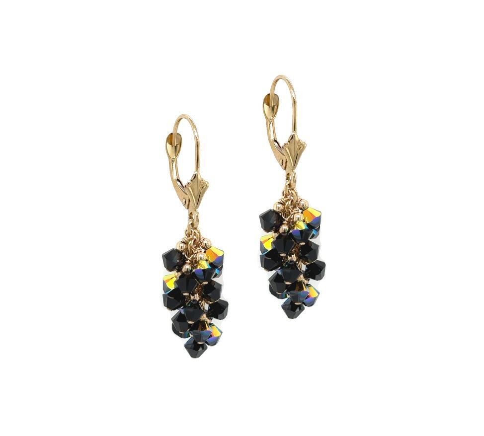 14k Yellow Gold Dangle Grape Leverback Earrings Made with Crystal from Swarovski