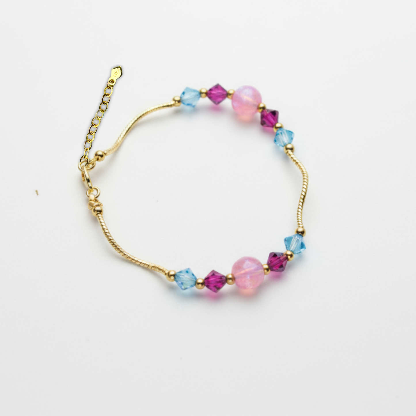 14k Yellow Gold Baby Bracelet Opal and Crystals from Swarovski -With Extension