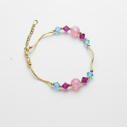 14k Yellow Gold Baby Bracelet Opal and Crystals from Swarovski -With Extension