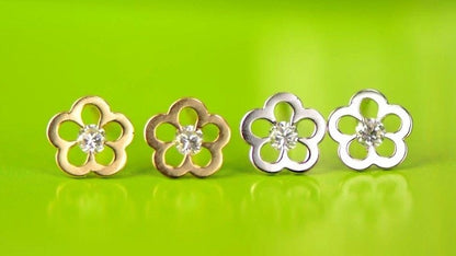 14k Yellow White Gold FlowerCZ Stud Earrings
