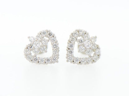 14K White Gold Heart Shape CZ Stud Earrings
