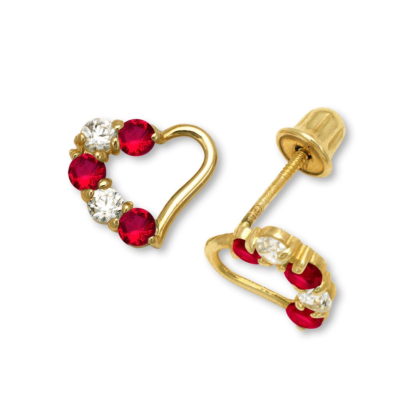 14K Yellow & White Gold Heart Stud Earrings for Girls
