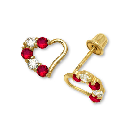 14K Yellow & White Gold Heart Stud Earrings for Girls