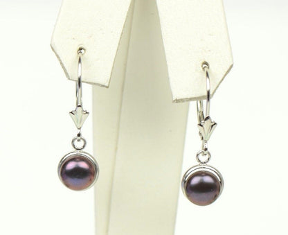 14k Yellow Gold Black Natural Pearl Dangle Earrings