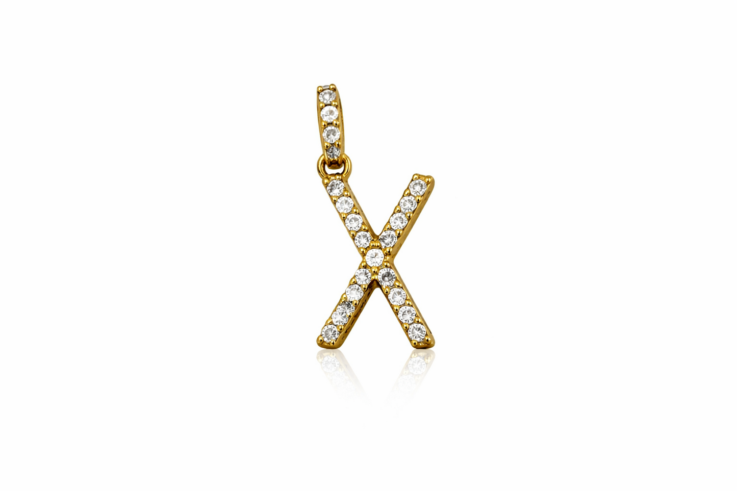 14k Yellow Gold Initial Letter CZ Pendant: Medium