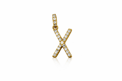 14k Yellow Gold Initial Letter CZ Pendant: Medium
