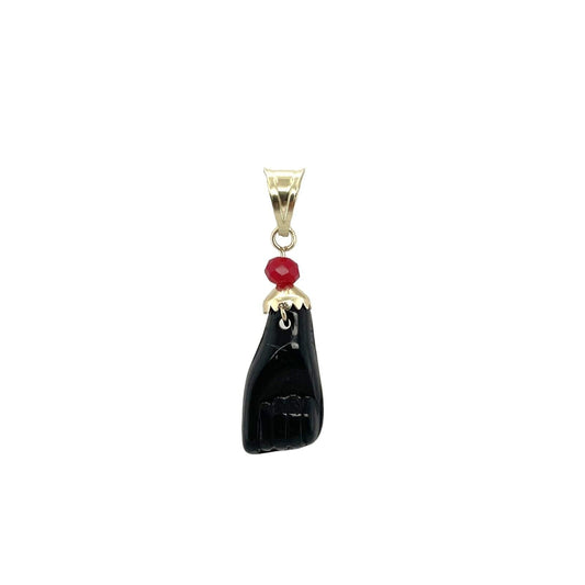 14K Solid Gold Black Azabache Hand Pendant