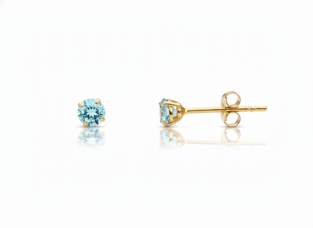 14K Yellow Gold 3mm Birthstone Round Shaped Stud Push Back Earrings for Women