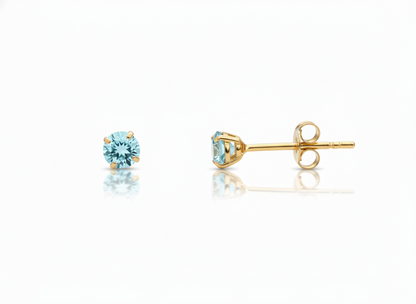 14K Yellow Gold 3mm Birthstone Round Shaped Stud Push Back Earrings for Women