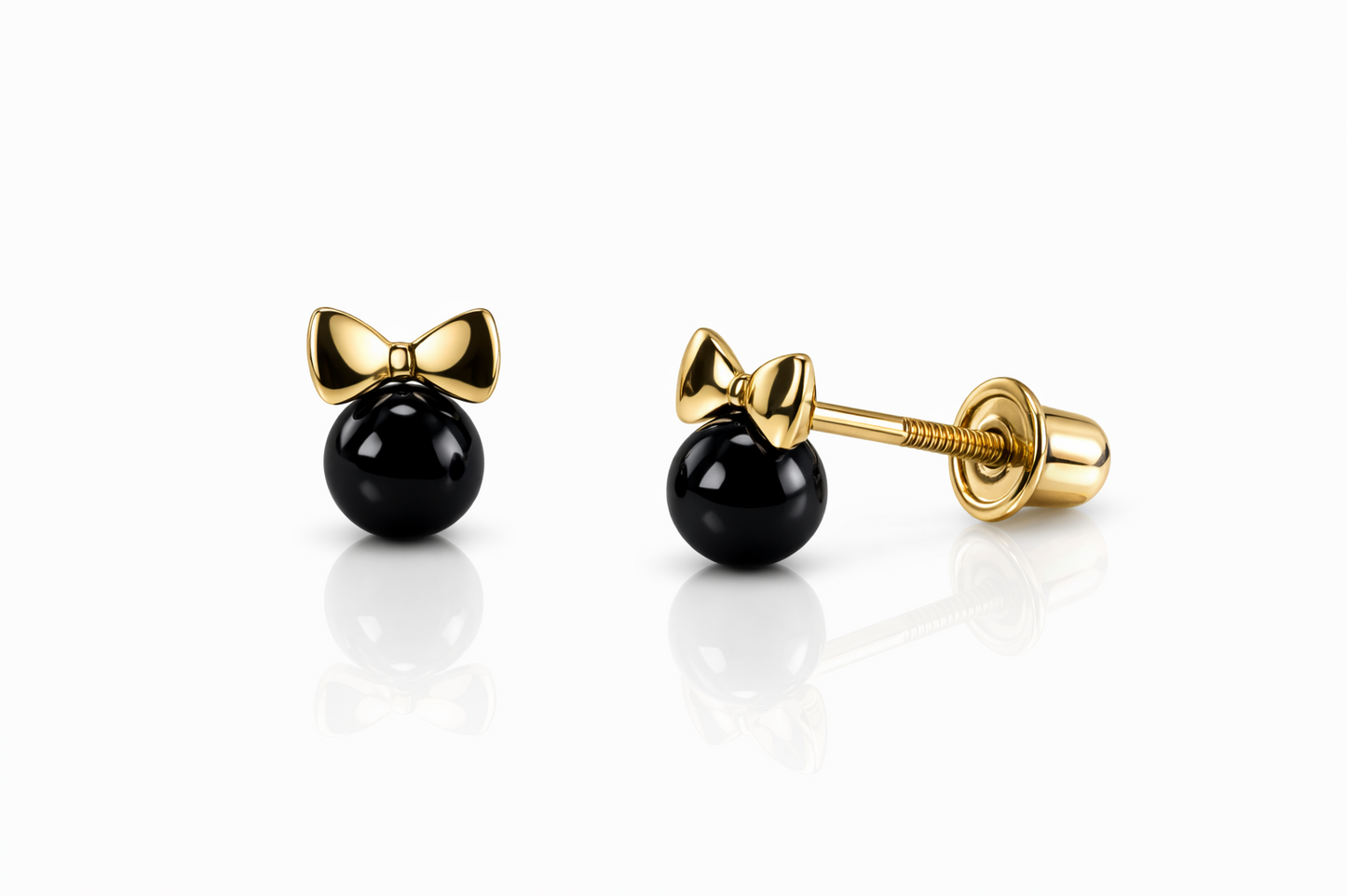 14k Yellow Gold Bow Tie Onyx Stud Earrings/ Screw Back