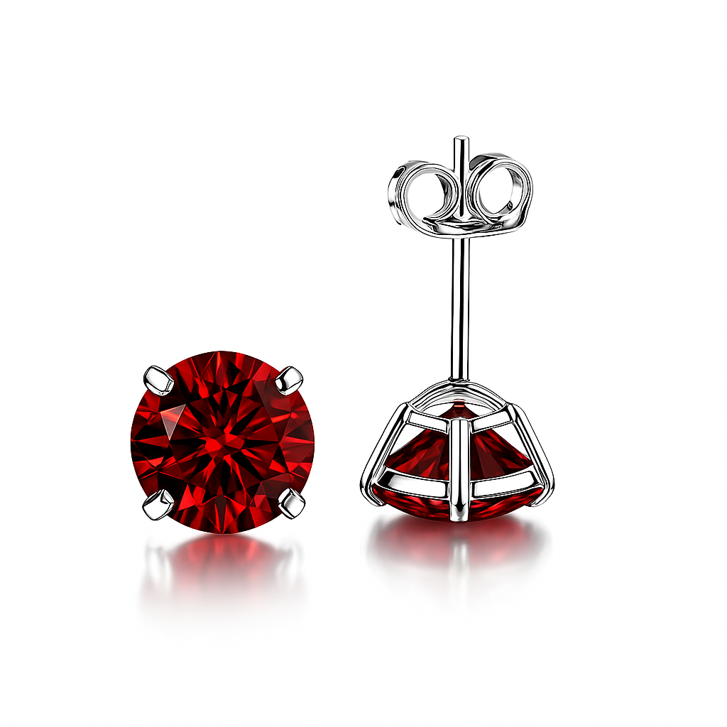14K Solid White Gold 6mm Round Birthstone Stud Earrings with Push Back