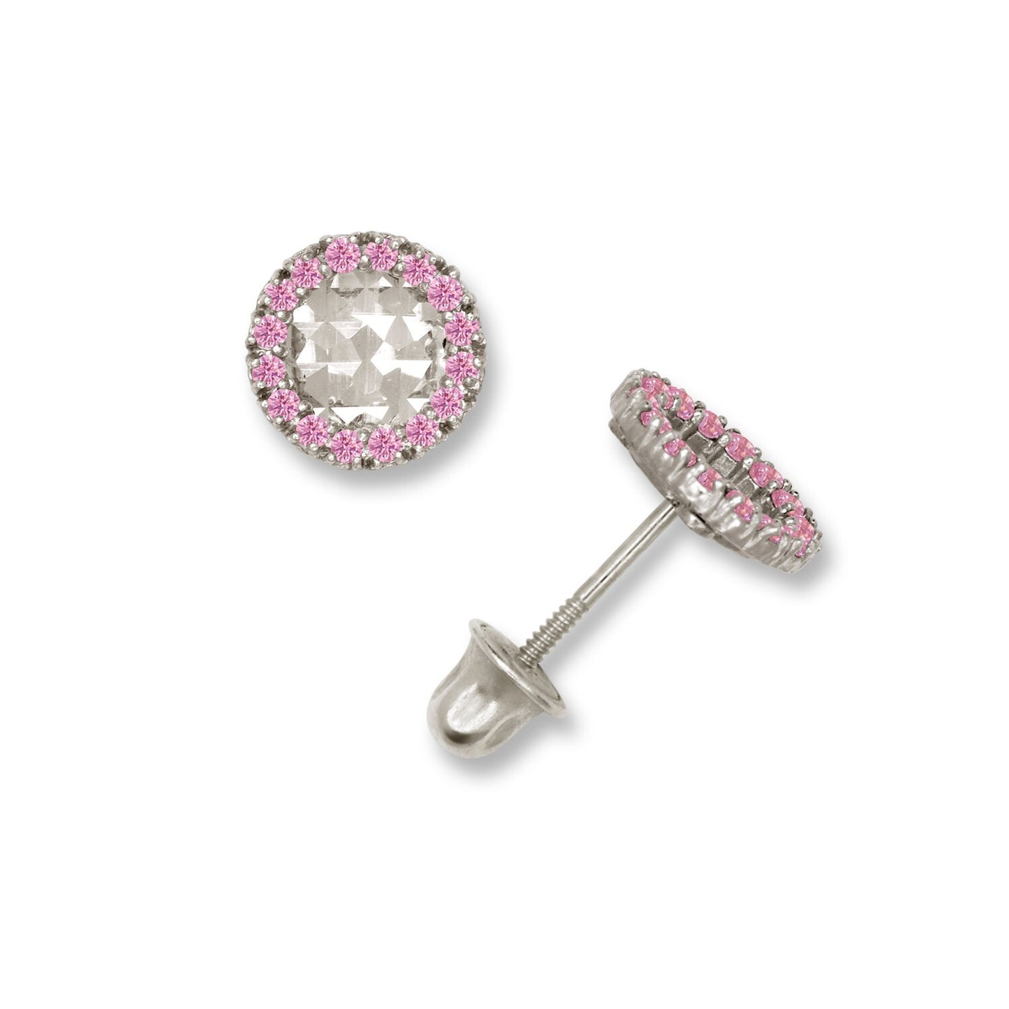 14K Yellow & White Gold Small Round Shaped CZ Earrings for Women