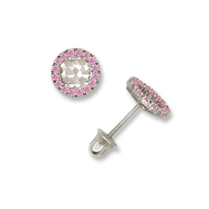 14K Yellow & White Gold Small Round Shaped CZ Earrings for Women