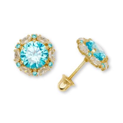 14K Yellow & White Gold Round Shaped Pretty Earrings for Women