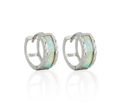 .925 Sterling Silver Opal Huggie Hoop Earrings