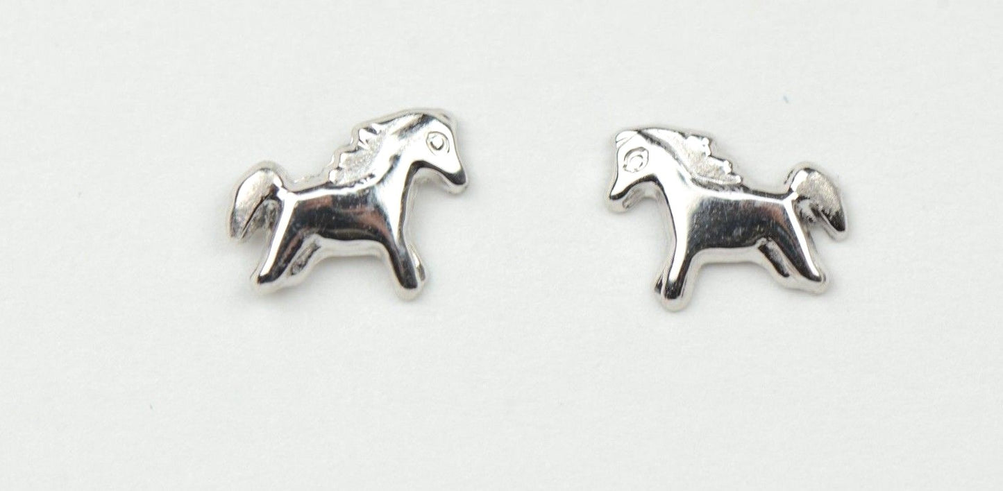 14k Yellow Gold Baby Enamel Horse earrings with Screw Back