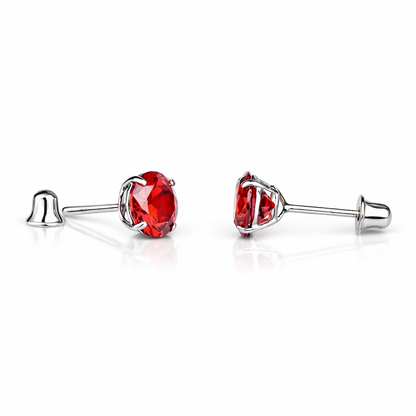 14K Solid White Gold 6mm Round Birthstone Stud Earrings with screw back