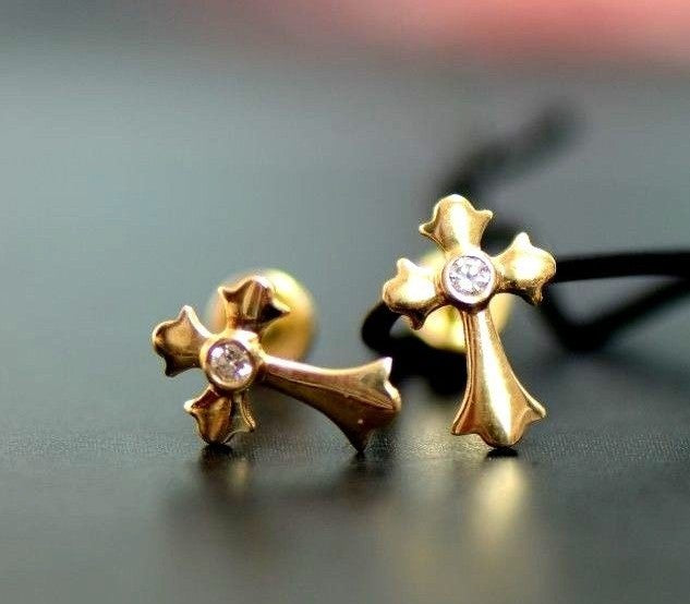 14K White Yellow Gold Cross CZ Earrings