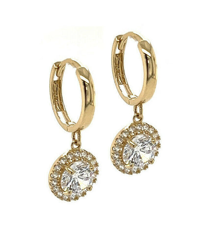 14k Yellow Gold Beautiful Halo Birthstone Round Shaped Huggie Earrings for Women
