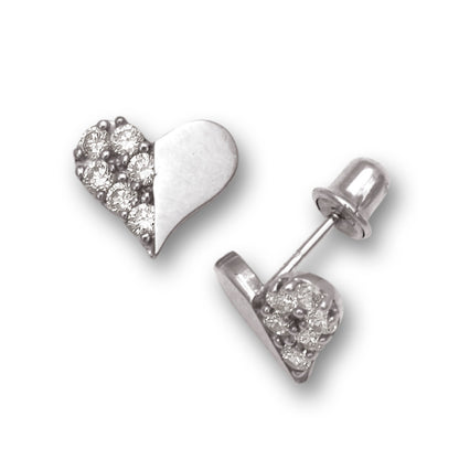 14K Yellow & White Gold Love Heart CZ Stud Earrings for Women