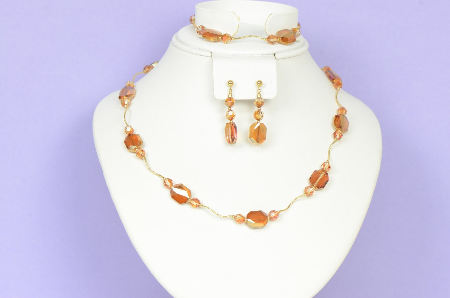 14k Yellow or White Gold Genuine Swarovski Crystal Beads Necklace Set