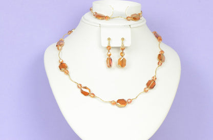 14k Yellow or White Gold Genuine Swarovski Crystal Beads Necklace Set