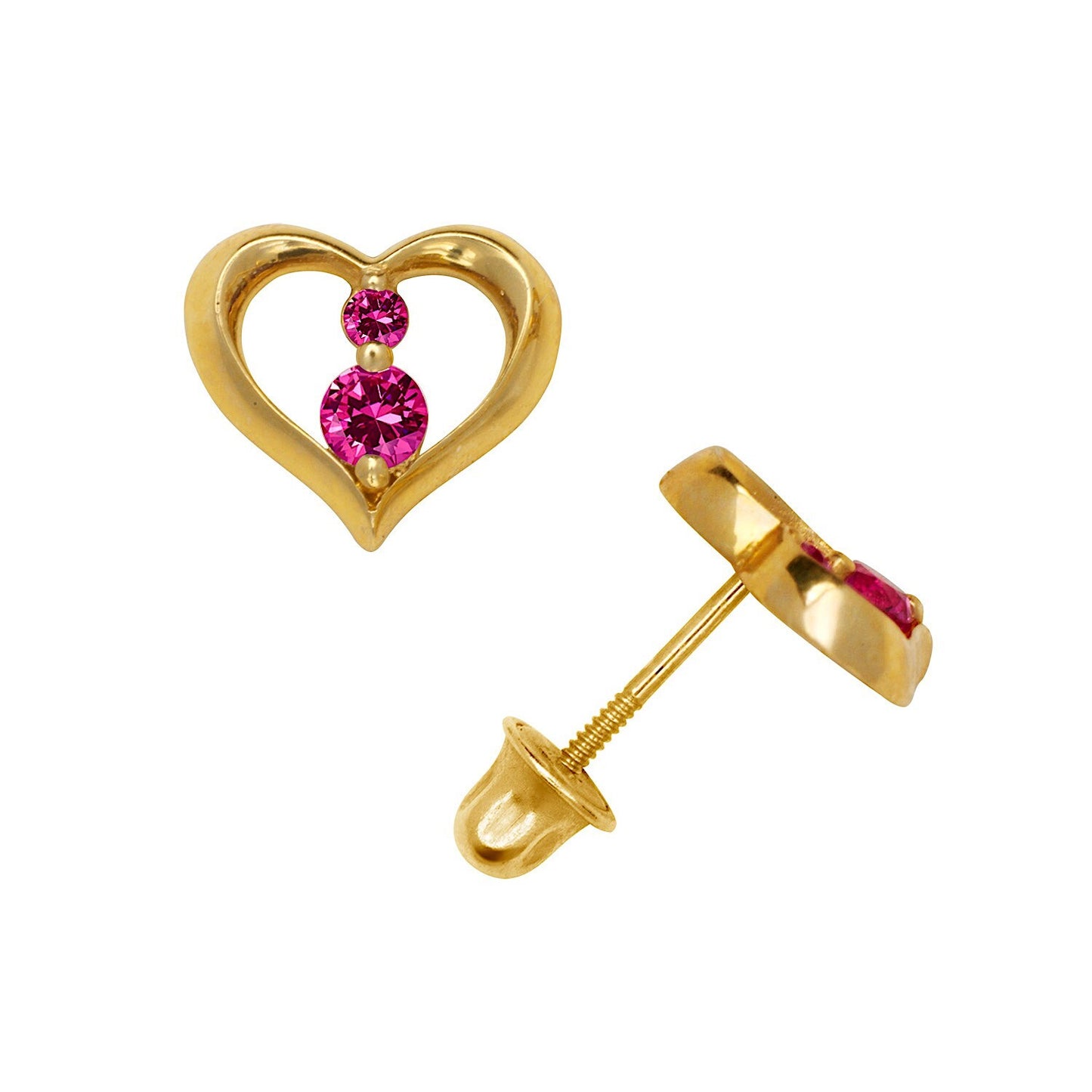 14K Yellow & White Gold Beutiful CZ Heart Shaped Stud Earrings for Women