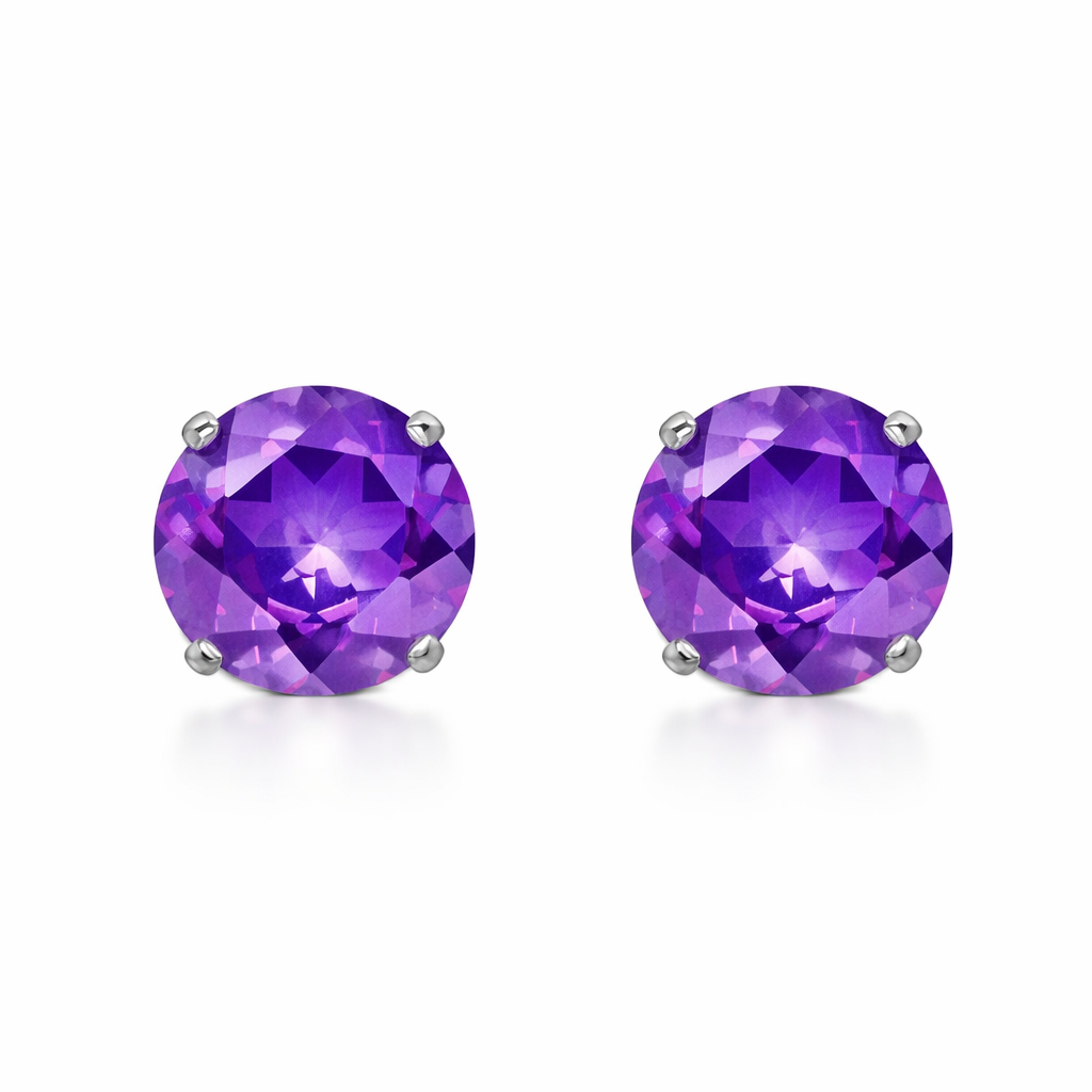 14K Solid White Gold 5mm Round Birthstone Stud Earrings with screw back