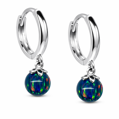 14k Yellow / White Gold Opal Huggie Dangle Earrings