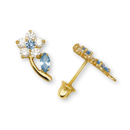 14K Yellow & White Gold Flower Shaped Beautiful Studs Earrings for Girls