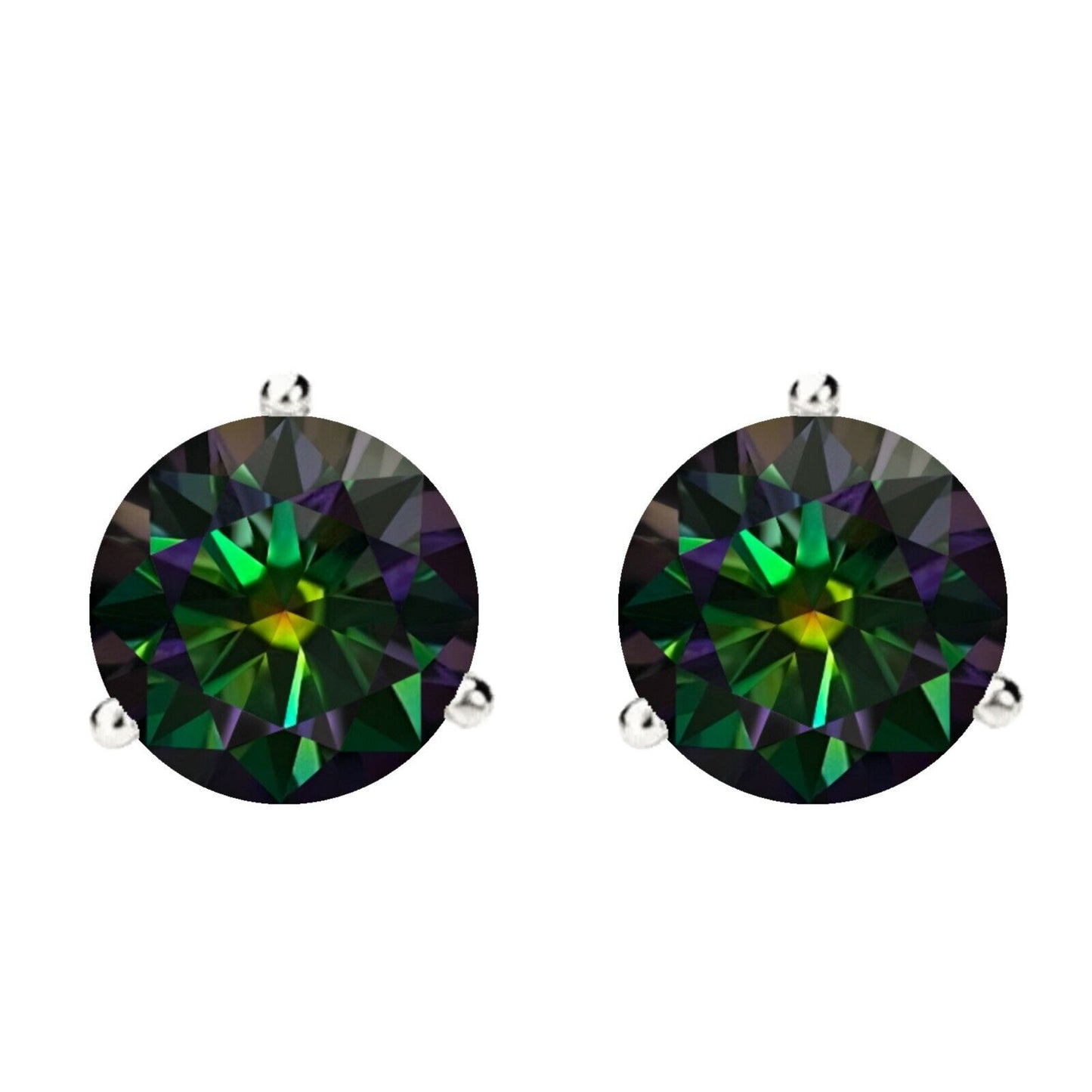 14K Gold GRA CertifiedD-VVS1 Rainbow Green Moissanite ScrewBack Stud Earrings