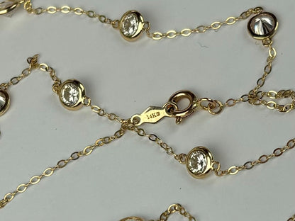 14K YellowGold Beautiful GRA Certified Round Clear Moissanite Necklace for Women