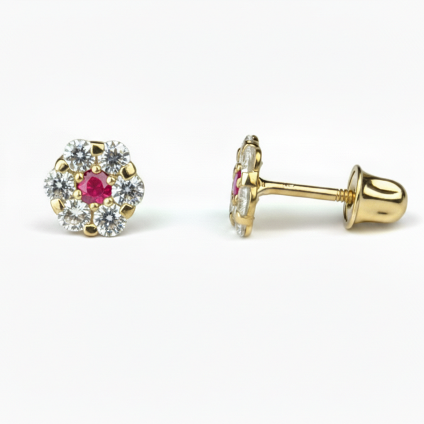 14K Yellow Gold Flower Shaped  Screw Back Stud Earrings for Women