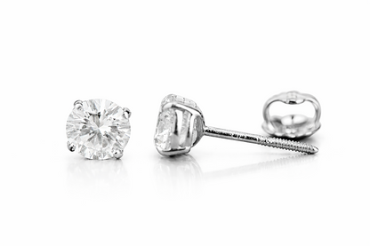 14k Heavy Basket White Gold Round AAA Quality CZ Stud with Screw Back