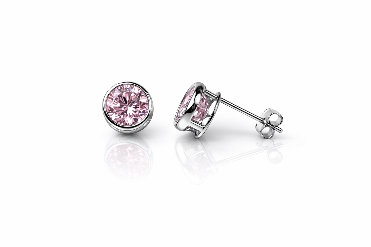 14k Solid White Gold 6mm Round Birthstone Stud Earrings with Push Back
