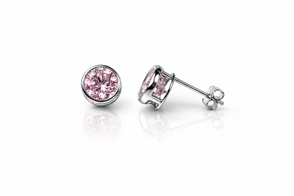 14k Solid White Gold 6mm Round Birthstone Stud Earrings with Push Back
