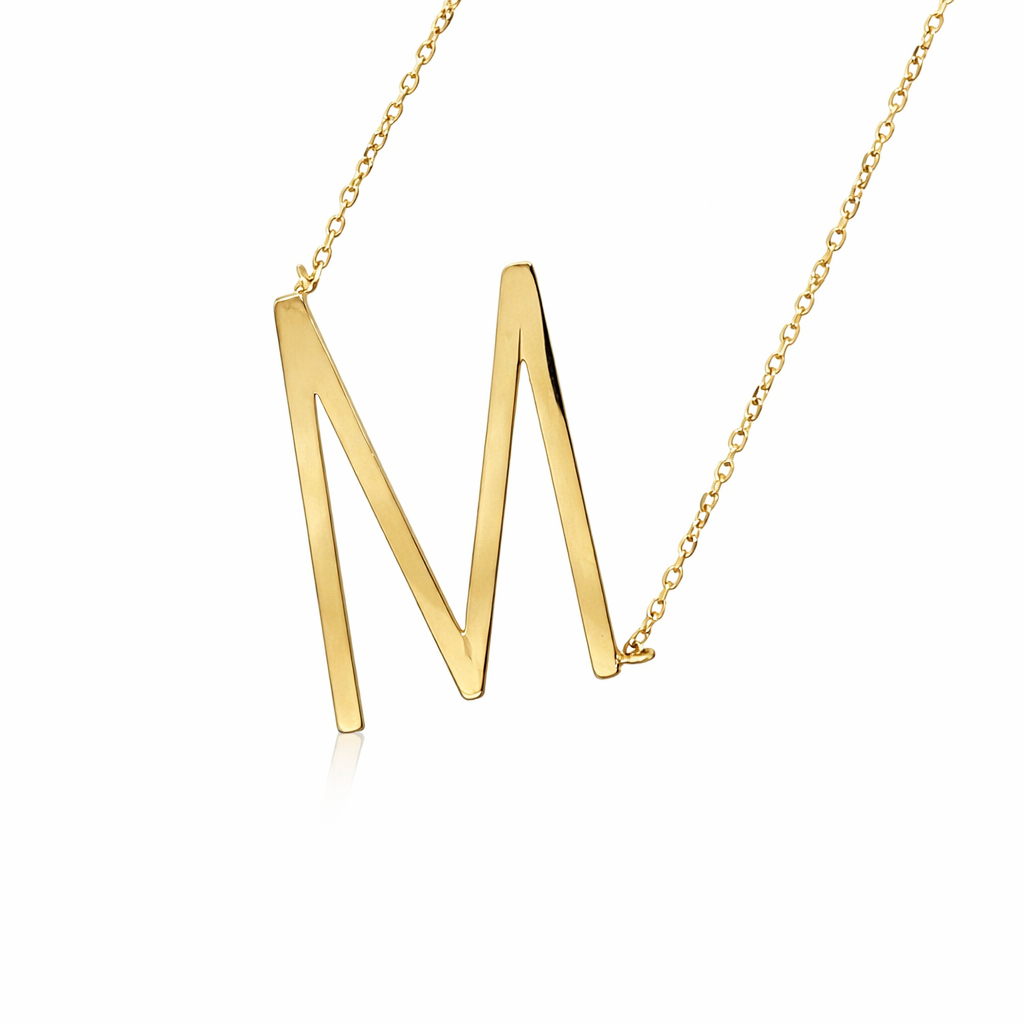 14k Yellow Gold Sideway Initial Letter Necklace Pendant