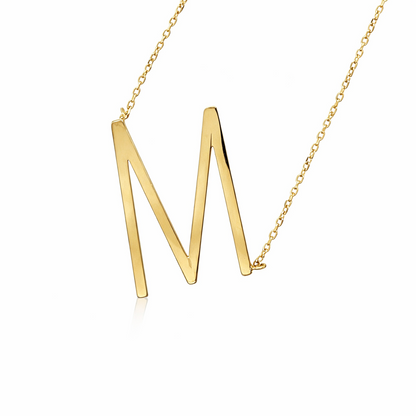 14k Yellow Gold Sideway Initial Letter Necklace Pendant