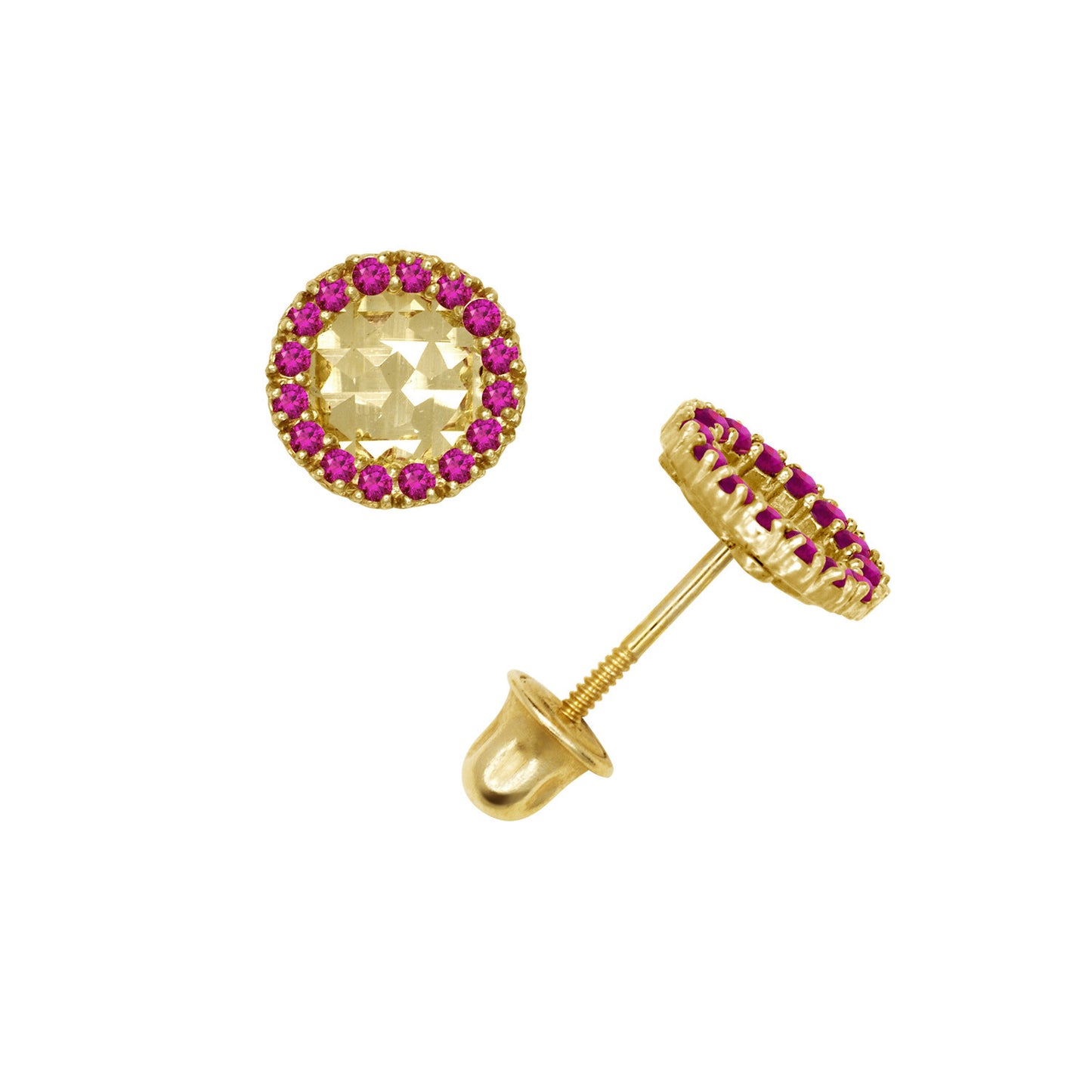 14k Yellow or White Gold Halo Round CZ Stud Earrings