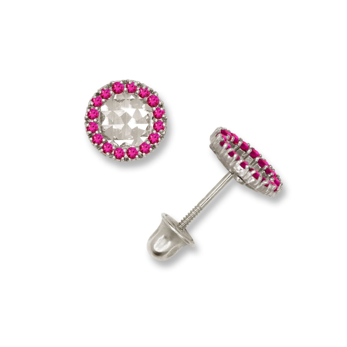 14K Yellow & White Gold Small Round Shaped CZ Earrings for Women