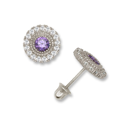 14K Yellow & White Gold Round Shaped CZ Earrings for Women